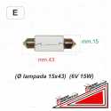 Bombilla festón diámetro 15x43 6V 15W luz de posición delantera Vespa 50 50 Special L N R PK 50S (82-84)